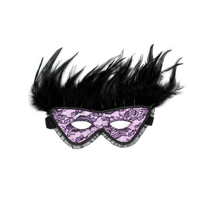 Máscara de Lujo con Plumas Purple with black feathers and lace design for masquerade events