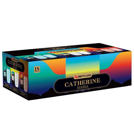 Masha Display 18 Men Masturbator - Catherine packaging with vibrant colors and assortment of CUPID X products.