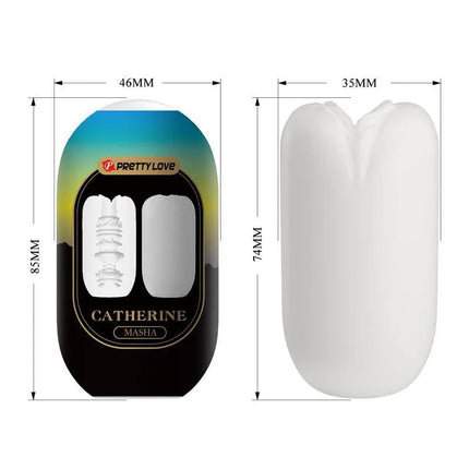 Masha Masturbator Egg Double Texture Whit with dimensions and packaging details