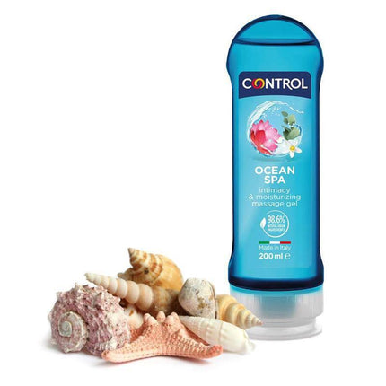 Massage Gel Mediterranean Sea 200 ml by Ocean Spa with seashells, evoking sea-inspired freshness and sensual aromas.