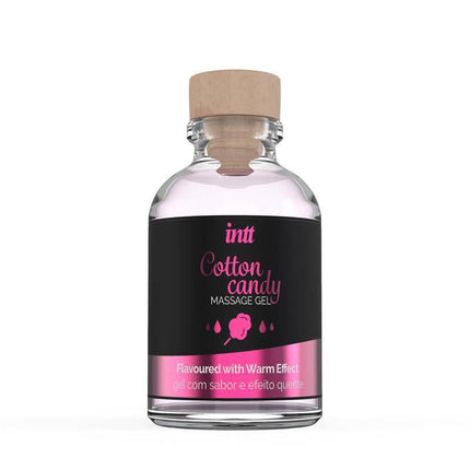 Massage Gel Warm Effect Cotton Candy 30 ml bottle with flavor text on black label.