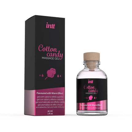 Massage Gel Warm Effect Cotton Candy 30 ml bottle with box, featuring a sweet cotton candy flavor for intimate, playful massages.