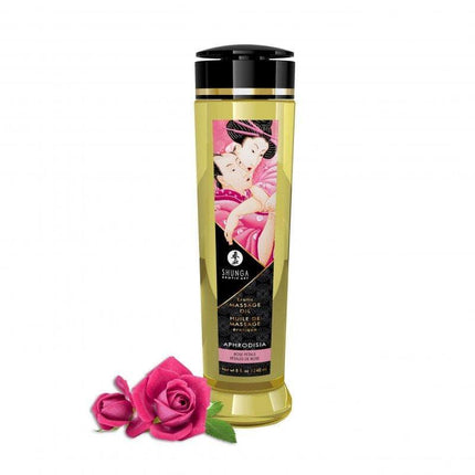 Massage Oil Aphrodisia 240 ml bottle with rose.
