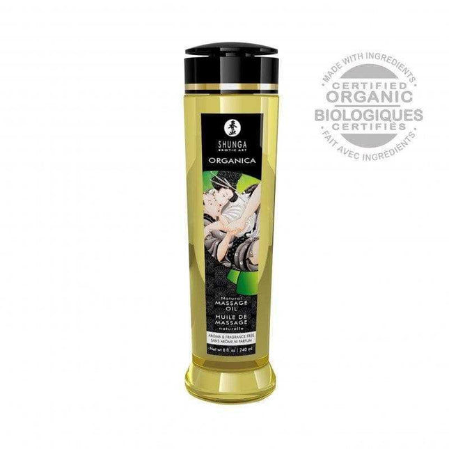 Massage Oil Natural 240 ml bottle with organic certification in Japanese-inspired design