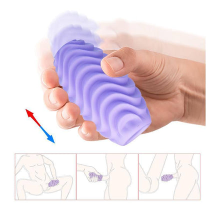 Close-up of hand holding the Masturbating Sleeve Romantic, showcasing its textured design for enhanced solo play pleasure.