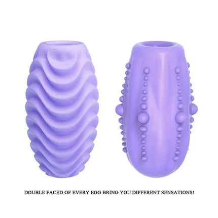 Purple Masturbating Sleeve Romantic with textured design for enhanced pleasure, showcasing flexible double-face egg-shaped sleeves.