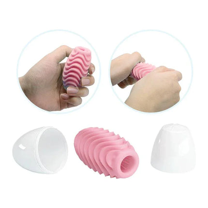 Masturbation Sleeve Passionate with soft, flexible design for solo pleasure, featuring textured interior, shown in open and closed views.