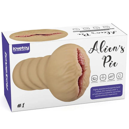 Masturbator Aliens Pie 1 packaging showcasing alien-themed solo device with realistic details and textured features.