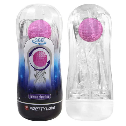 Masturbator Cup with Magic Ball shown with clear exterior and textured internal structure for enhanced solo play satisfaction.