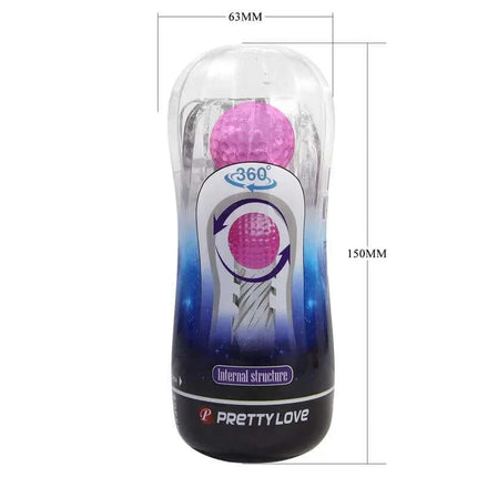 Masturbator Cup with Magic Ball - phthalate-free TPE toy with textured tunnels and 360° features for enhanced solo pleasure.