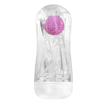Masturbator Cup with Magic Ball featuring textured tunnels and a pink magic ball for enhanced solo play stimulation.