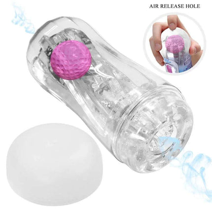 Masturbator Cup with Magic Ball featuring textured tunnels and phthalate-free TPE for enhanced tactile stimulation