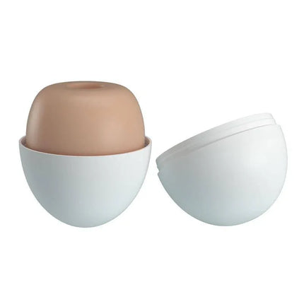 Masturbator Egg II Orange for Ultimate Pleasure showcasing flexible design, ideal for longer and thicker users, in open egg-shaped container.