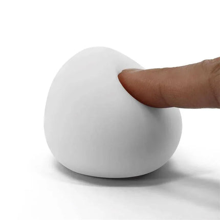 Masturbator Egg III White: Flexible Solo Pleasure sleeve with finger pressing for comfort and intensity demonstration.
