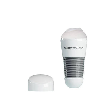 Masturbator Kitty White Vagina in white plastic casing with cap removed for realistic solo session experience.