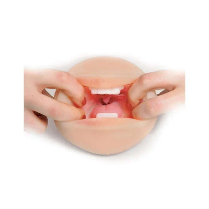 Masturbator Mouth Deep Throat with lifelike texture and compact design for on-the-go pleasure, made from premium FantaFlesh material.