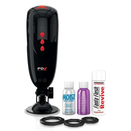 Masturbator with Vibration and Voice shown with accessories for enhanced solo sessions