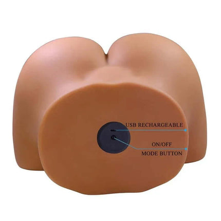 Masturbator with Vibration, Suction Efect and Voice 11 kg showing USB rechargeable feature and mode button for enhanced experience.