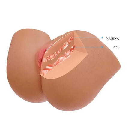Masturbator with Vibration, Suction Effect and Voice 6.775 kg showcasing dual openings and ribbed tunnels for realistic sensation