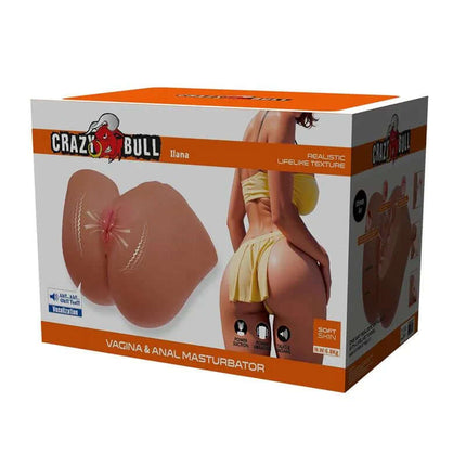 Packaging of Crazy Bull Vagina & Anal Masturbator showing product features and realistic design on the box.
