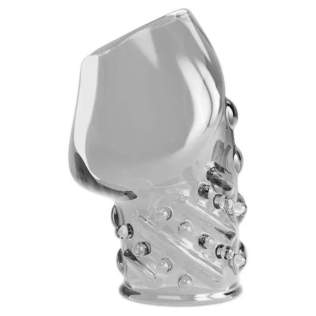 Clear Matias Penis Sleeve Flexible with textured surface for enhanced sensations, featuring TPR construction and glide-friendly finish.