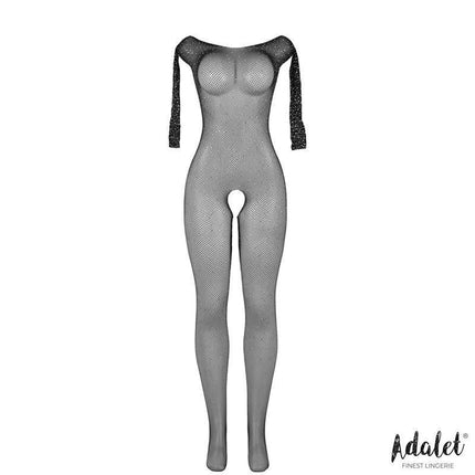 Maty Bodystocking open crotch with Rhinestones, black mesh lingerie for bold and luxurious style by Adalet.