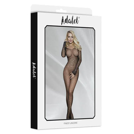 Maty Bodystocking open crotch with Rhinestones by Adalet, featuring breathable mesh and shimmering finish for a luxurious look.