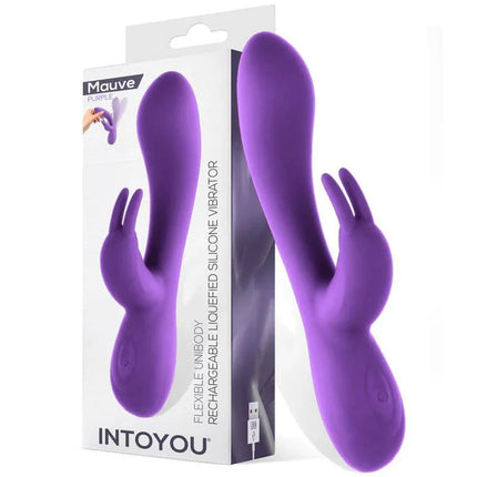 Mauve Mauve Liquefied Silicone Unibody Vibe USB Purple, featuring two motors for intense stimulation and flexible design.