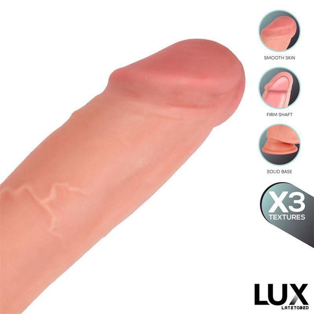Close-up of Max Triple Density Dildo with Balls 8.2 showcasing realistic textures and triple density construction by LUX.
