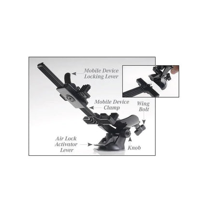 Adjustable clamp for Mega-Bator Ass with locking lever, wing bolt, and knob for a hands-free experience.