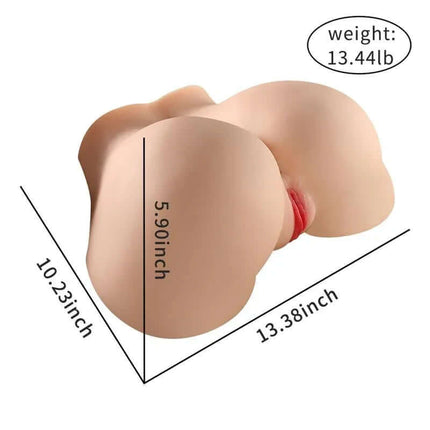 Melissa Realistic Masturbator 6.1 kg with two openings for varied stimulation, shown with dimensions and weight in the product image.