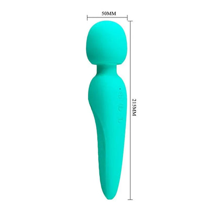 Meredith Massager Wand Green handheld massager with dimensions 215mm x 50mm, featuring a rounded head for deep vibrations.