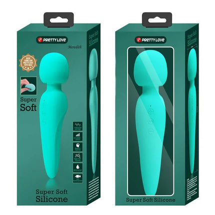 Meredith Massager Wand Green with super soft silicone, shown in packaging, ideal for targeted muscle relief and comfort.