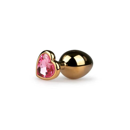 Metal Anal Plug No. 7 - Gold / Pink with heart-shaped jewel, elegant aluminum design for comfort and style, ideal for temperature play.