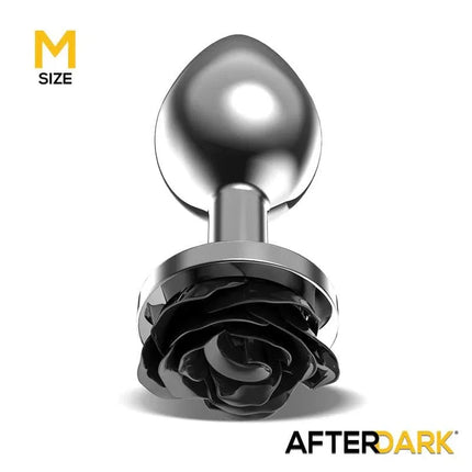 Metal Anal Plug with Black Rose Base Size M - Afterdark