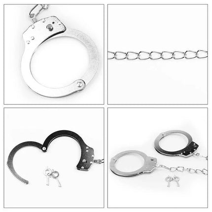 Silver Metal Ankle Cuffs with quick release lever and keys for safe and intimate bondage experience.