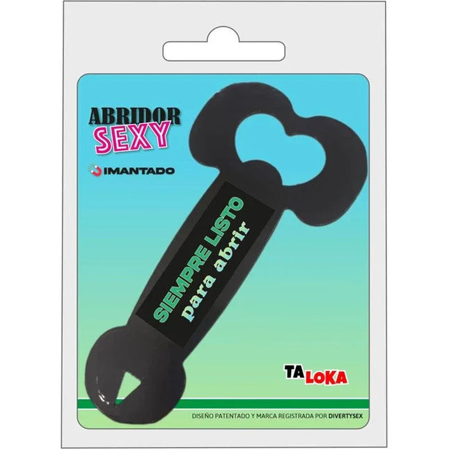 Metal bottle opener painted in the shape of a penis with gun-inspired finish for bold party statement