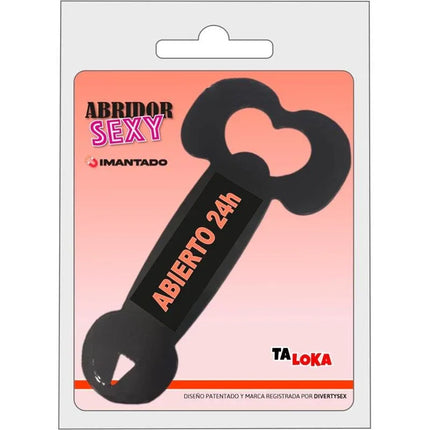 Metal bottle opener painted in the shape of a penis with a magnetized design and bold packaging.