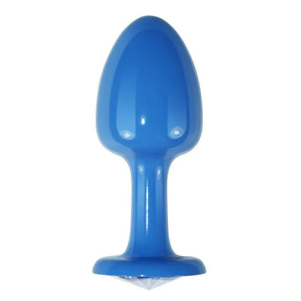 Metal Butt Plug Blue Rosebud with Clear Jewel body-safe metal anal plug featuring blue rosebud finish and clear jewel for striking visual appeal.