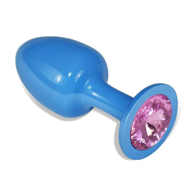 Metal Butt Plug Blur Rosebud with Pink Jewel featuring a blue body and pink jewel at the base, designed for comfort and luxury.