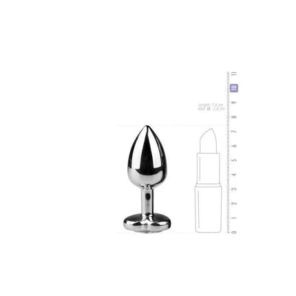 Metal Butt Plug No. 2 - Silver/Clear with crystal base and ruler for size comparison