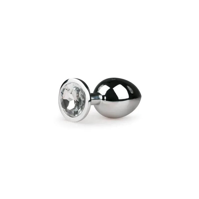Metal Butt Plug No. 2 - Silver/Clear with crystal detail and polished aluminium finish.