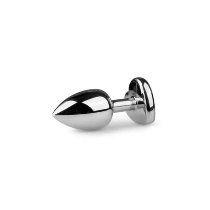 Metal Butt Plug No. 2 - Silver/Clear with crystal base and polished aluminum design, elegant and temperature responsive.