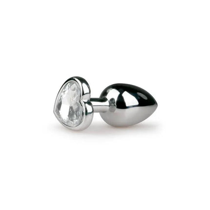 Metal Butt Plug No. 2 - Silver/Clear with a large crystal base, crafted from high-quality aluminum for luxurious sensation and elegance.