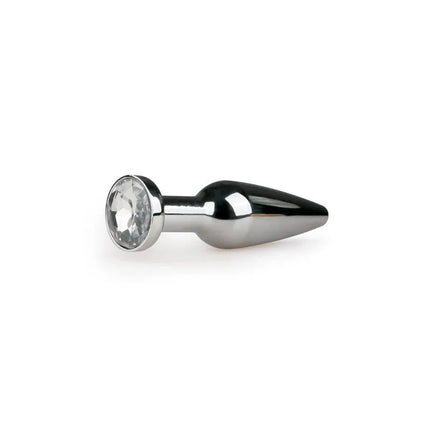 Metal Butt Plug No. 9 - Silver/Clear with sleek design and clear gem base for pleasurable and safe use.