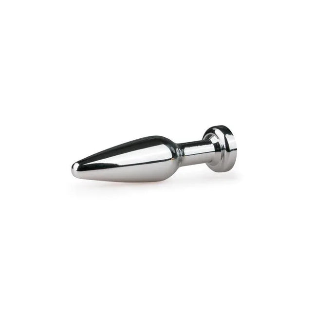 Metal Butt Plug No. 9 - Silver/Clear luxurious anal accessory with tapered shape and sleek design for comfort and sensation.