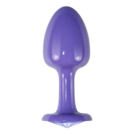 Metal Butt Plug Purple Rosebud with Blue Jewel, nickel-free, rounded tip and slender neck for comfort and style.