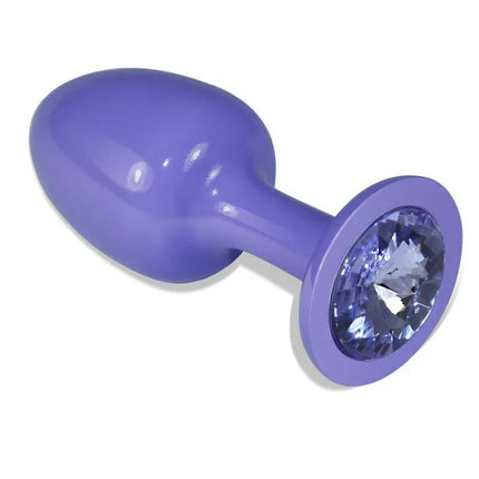 Metal Butt Plug Purple Rosebud with Blue Jewel featuring a nickel-free design for comfort and visual appeal, ideal for all users.