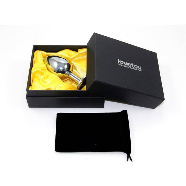 Metal Butt Plug RoseBud Classic with Clear Jewel Size L in gift box with pouch