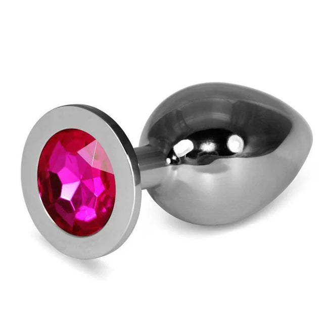 Metal Butt Plug RoseBud Classic with Fuchsia Jewel Size L, nickel-free metal anal plug with fuchsia jewel for comfort and style.